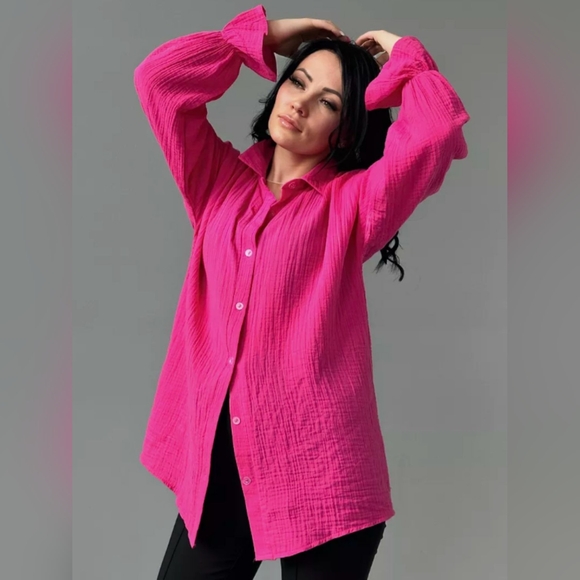 Textured Collared Neck Flounce Sleeve Shirt - Picture 1 of 6